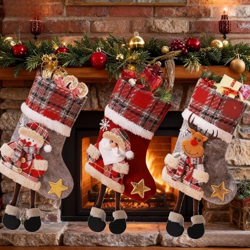 GWAEPU 3 Stück Nikolausstiefel zum Befüllen: Nikolausstrumpf Personalisiert aus Plüsch Groß Weihnachtsstrumpf für Kamin Treppen Weihnachtsbaum Weihnachten Deko