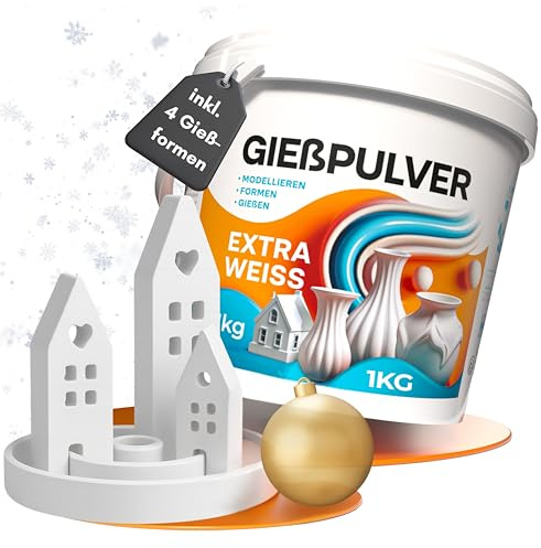 work'n'life Gießpulver Extra Weiß 1 kg Weihnachts-DIY-Set mit Form | Gestalte hochwertige Weihnachtsdeko einfach selbst – extra weißes Gießpulver inklusive passender Silikonform.