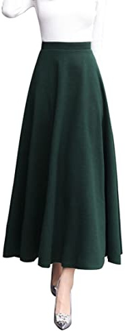 Rock Damen Winter Lang Wolle Faltenrock Vintage Elegant Plaid Hohe Taille Warm A-Line Röcke Trachtenrock