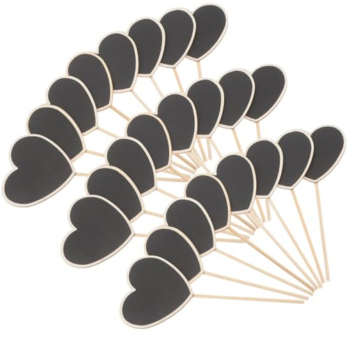 Toyvian 30 Pieces Wooden Plant Labels Heart-Shaped Garden Tags for Succulents and Flowers, DIY Small Blackboard Decorative Markers, Wedding Table Number Signs, Garden Accessories Set