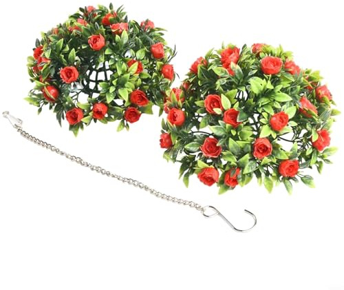 Palline di fiori di rosa da appendere, cestino da giardino per casa ed eventi, materiale plastico stabile con elegante forma a sfera, adatto per diverse occasioni (A 20 cm)