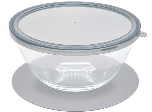 Macjiale Große Glasschüssel für Sauerteigbrot, 4,7 Liter Glasschüssel mit Deckel + Silikonmatte, klare Salatschüssel, Küche Backen Aufbewahrung