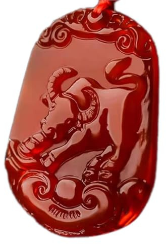 Bwesfy Carnelian Chinese Zodiac Jade Necklace, Red Agate Chalcedony Fortune Gemstone Necklace(Cow)