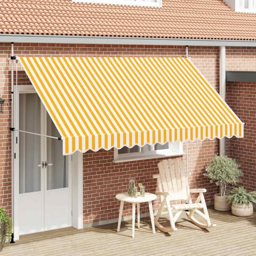 Runheo Auvent rétractable à la main - 350 cm de large - Rayé orange et blanc - Avec manivelle - Protection solaire - Résistant aux UV - Pour balcon, jardin, terrasse, comme ombrage et brise-vue