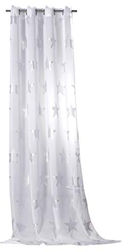 heimtexland Ösenschal Vorhang mit Silberdruck Sterne 245x140 cm in weiß Silber Voile Transparent mit schönem Fall Maritim Stern Gardine Typ566