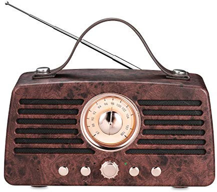 Haut-Parleur Bluetooth rétro, Enceinte sans Fil Portable Aurtec Bluetooth 4.2 avec Radio FM, Enceinte Stéréo pour Extérieur Audio avec Son Puissant et Caisson de Basses, Brun
