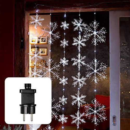 hellum Lichterkette außen mit 5 Strängen und 75 LEDs, LED Schneeflocke warmweiß, beleuchtete Länge 1,20 m x 1,50 m, Lichterkette innen und außen, Weihnachtsbeleuchtung, <59 Lumen 577808