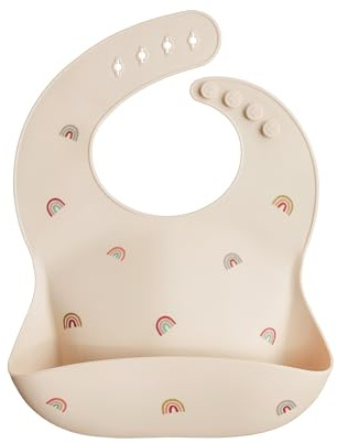 mushie Bavoir Bébé en Silicone | Bavoirs Imperméables Réglables | Bavoirs Faciles à Essuyer | 4 Tailles Réglables Avec Poches Avant Profondes | 100% Sans BPA et Phtalate | Rainbow