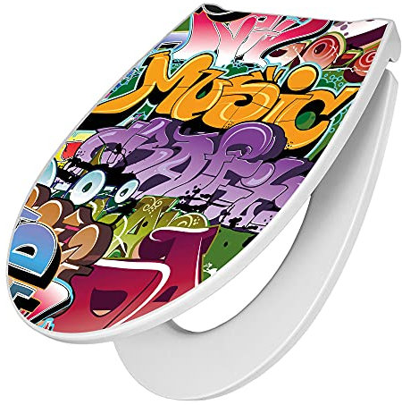 banjado Premium Toilettendeckel mit Absenkautomatik 45x38,4cm / WC Brille Soft Close/hygienischer Toilettendeckel/Klodeckel Duroplast mit Edelstahl Scharnier/Motiv Graffiti