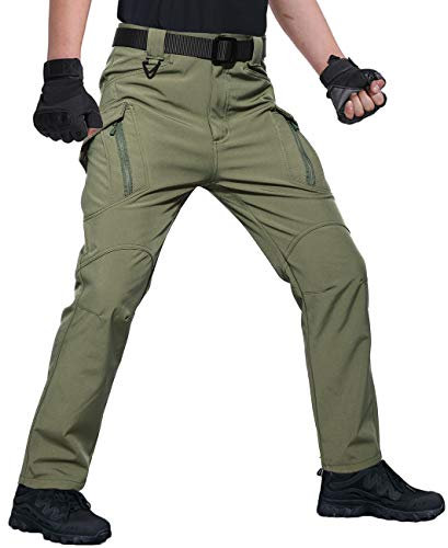 KEFITEVD Gefütterte Winterhose Herren Wasserdicht Wanderhose Softshell Hose Angelbekleidung Fleecehose Thermo Wathose Männer Arbeitshose Winter Dunkeloliv 34