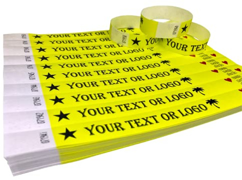 2000 Neongelb Individuell Bedruckte Tyvek-Armbänder mit Ihrem Personalisierten Text/Logo für veranstaltungen, Partys, Festivals, ID
