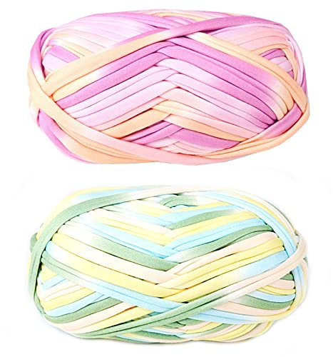 2 Stücke Webgarn Häkelgarn, T-Shirt Garn Stricken Häkelgarn, DIY T-Shirt Garn, für Stricken Von Häkelgarn Korbflechtzubehör（rosa grün）