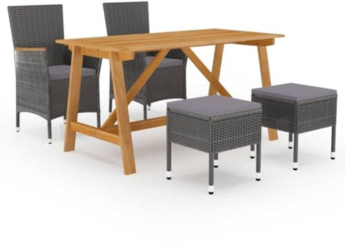 vidaXL Gartenmöbel Set 5-TLG. Gartengarnitur Sitzgarnitur Gartenset Sitzgruppe Gartentisch Gartensessel Esstisch Gartenstuhl Tisch Stühle Grau