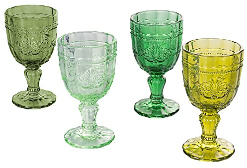 Set 4 calici 265 ml in vetro trasparente, decoro arabescato, Syrah Greenery