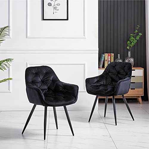 JYMTOM Esszimmerstühle mit dickem Samtstoff gepolsterter Sitz, Metallbeinen, Armlehnen und Rückenlehne Eckstuhl für Lounge Wohnzimmer(schwarz,2)