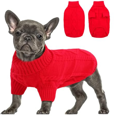 Queenmore Weihnachtspullover Kleine Hunde Wärme Dackel Hundepulli | Strick Pullover Hund Strickmantel mit Zopfmuster Hundepullover Französische Bulldogge, für Weihnachten Und Festliche Tage
