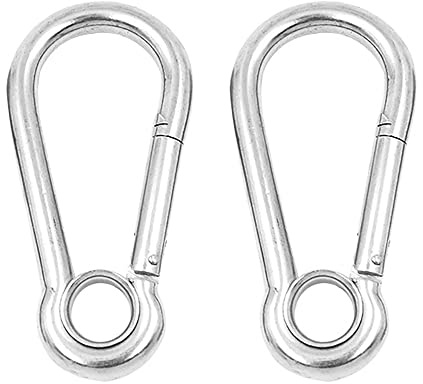 2 PCS Stainless Steel Carabiner Clip, Heavy Duty M5 Small Carabiner Snap Hook for Travel Camping Hammock Hiking Fishing Dog Leash Keychain (Silver)