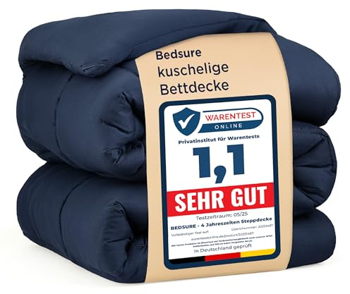 BEDSURE Bettdecke Ohne Bezug 200x200 - Bettdecke 200x200cm für Allergiker, Warm & Gemütlich Ganzjahresdecke 300GSM Füllung, Waschbare Duvet für 4 Jahreszeiten, Blau