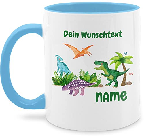 Tasse Tassen 325ml - Tiere - Dino Dinos Dinosaurier - 325 ml - Hellblau - kinder und tieren personalisierte geschenke trex keramik tier tiermotiv name personalisieren kita kleine saurier motiv
