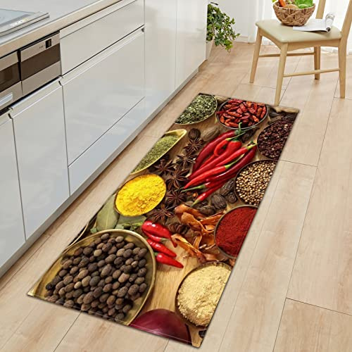 GOKSEL Küchenteppiche Farben & Gewürze Rutschfestes Küchenmatten, Saugfähig Küchenläufer, Komfort Läufer Teppich Set für Küche, Staubdicht Fußmatte 60 x 180cm
