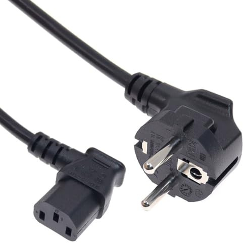 SHAFI® Kaltgerätekabel 1.8M Netzkabel 3 Polig - IEC Kabel C13 Buchse und 90° Schutzkontaktstecker Typ F CEE 7/7 - Euro Stecker Winkel Monitor Power Cable Beamer Drucker PSU PC Stromkabel - 1.8 Meter