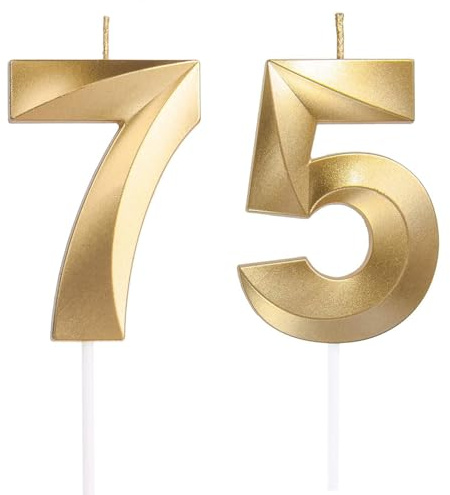 Geburtstagskerzen Zahlen 57/75, Gold Geburtstag Kerzen, Zahlenförmige Kerze, 3D Tortendeko, kuchen Dekoration für Geburtstag Party, Hochzeiten, Firmenfeiern, Jubiläen, Birthday Candle Nummer 57/75