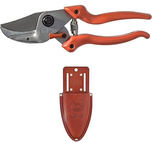 Original LÖWE 8 Set bestehend aus Amboss-Schere 8.104 mit Bypass Geometrie für Forst, Obstbau, Garten, Weinbau & Leder Premium Holster 9809 mit Gürtel-Clip zur Aufbewahrung am Gürtel oder Hosentasche
