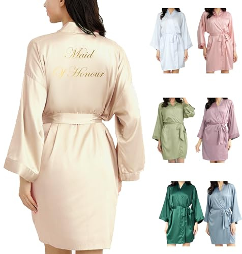 OWITER Women's Satin Robe Bride Bridesmaid Robe for Wedding Bridal Party Luxury Gifts (One Size, Champagne Maid Of Honour)