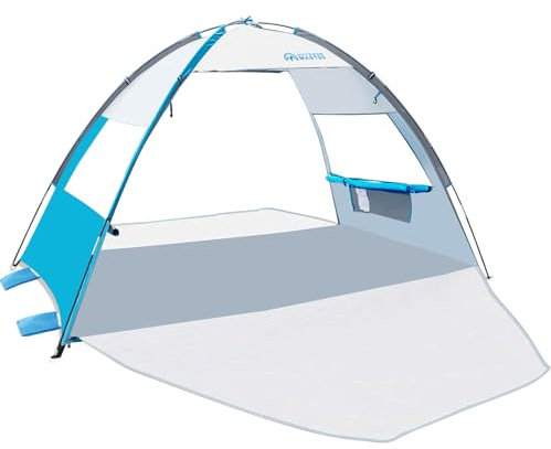 OutdoorMaster Beach Tent Sun Shelter with 2 Ventilated Doors, UPF50+ Easy Setup Beach Tent Canopy for 3 Person, Lightweight & Portable Family Beach Umbrellas for Sand with Carrying Bag -Ocracoke Coast