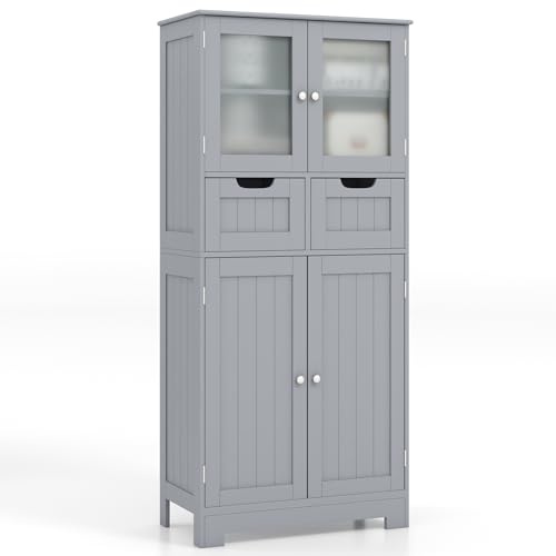 GIANTEX Mobile Bagno con 4 Ante + 2 Cassetti, Armadietto Multifunzione Salvaspazio 60x30x128cm, Design Modulare per Casa, Toilette e Cucina, 2 Colori Scelta & Facile Pulizia