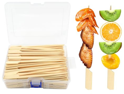 PEOUWNES 200 Pcs 6 Inch Bamboo Wood Paddle Picks Skewers, Toothpicks for Appetizers for Cocktail, Drinks, Appetizers，Fruit, Sausage, Barbeque Snacks, Sandwich, Natural Wooden Paddle Skewer Mini Food S