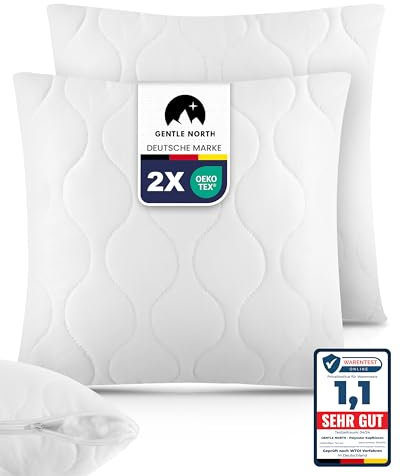 Gentle North Kopfkissen (40x40 cm groß) - 2er Set Kissen für Bett und als Dekokissen - Mit Reißverschluss für Füllung - Sofakissen - Zierkissen für Couch und Sofa - Ökotex - Waschbar bis 60° - Weiß