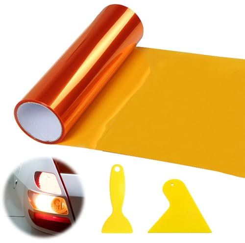Scheinwerfer Folie Tönungsfolie Aufkleber, Auto Scheinwerfer Folie, Scheinwerfer Folie Orange, Rückleuchten Folie Aufkleber, mit 2 Schaber, 30x120cm für Auto Scheinwerfer Rückleuchten