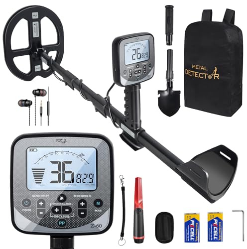 PRO-Z60 Metal Detector for Adults with Pin Pointer,16 Detection Depth Professional Metal Detector Kit High Frequency 19.23kHz Gold Detector with Ground Balance,Double-D Waterproof Coil for Beach