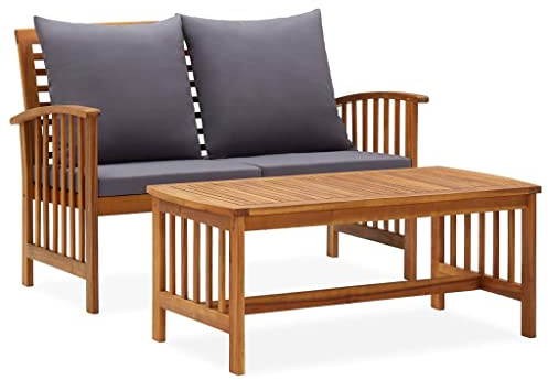QZZCED Garten-Couch-Set Terrassenmöbel Terrassen-Sofa-Set Gartenmöbel-Sets 2-TLG. Garten-Lounge-Set mit Kissen Massivholz Akazie für Gärten, Terrassen, Balkone
