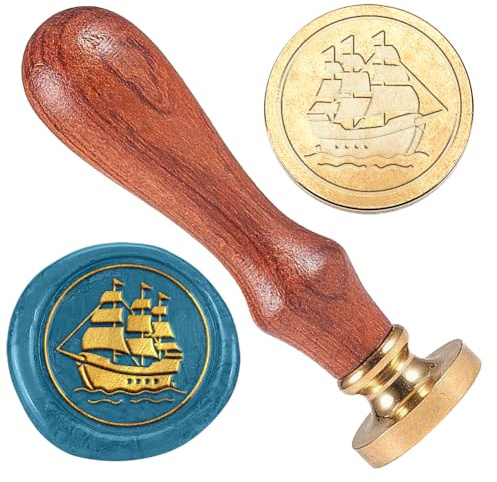 DELORIGIN 25 mm Segelboot Wachssiegelstempel Retro Siegelstempel Abnehmbarer Messingkopf Siegelstempel Siegelwachs Für Umschläge Grußkarten Briefe Hochzeitseinladungen Geschenkverpackungen Dekor