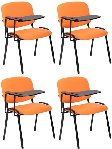 CLP 4er Set Stuhl Ken Mit Klapptisch Stoff I Gepolsterter Schulungsstuhl Mit Schreibtafel | Farbe orange
