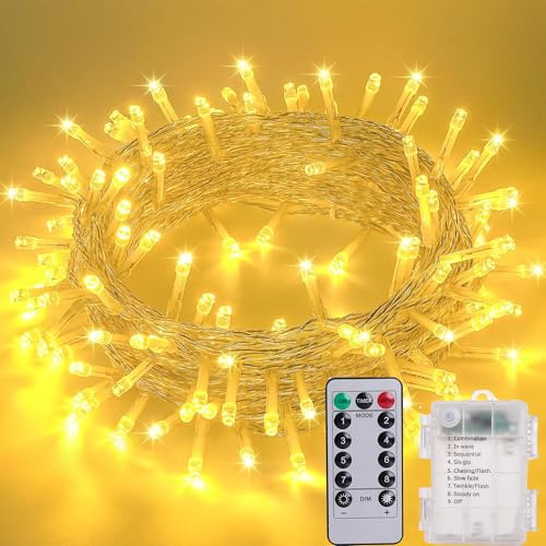 Litark LED Lichterkette Batterie Warmweiß, 10M 100 LED Weihnachtsbeleuchtung mit Fernbedienung, Timer, 8 Modi, Wasserdicht Lichterkette Weihnachtsbaum Batteriebetrieben für Innen außen Weihnachtsdeko