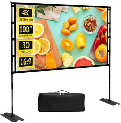 Upgrade Projector Screen Heavy-Duty Stand 100 inch Portable Projection Screen 16:9 4K HD Front Projections Movies Screen with Carry Bag for Indoor Outdoor Home Theater Backyard Cinema Travel
