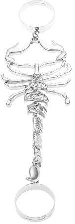 Wendalern Punk Scorpion Chain Rings Rhinestone Scorpion Knuckle Finger Rings Double Finger Rings with Scorpion Chain Vintage Scorpio Ring Bracelet Hand Harness Halloween Costume Jewelry for Women