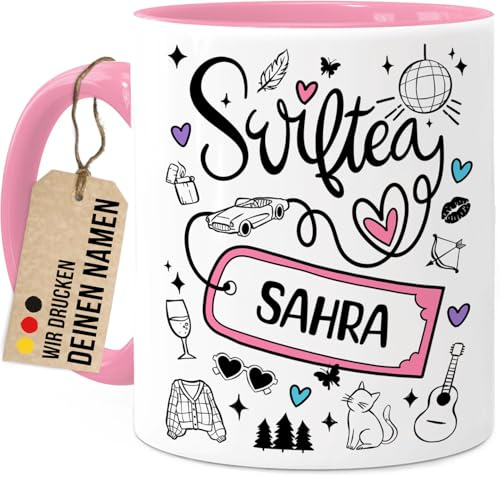 Tassenliebling® Swiftea personalisierte Tasse - Rosa mit Namen - Beidseitiger Druck - Geschenk für beste Freundin, Kollegin oder Familie - 330ml Keramik