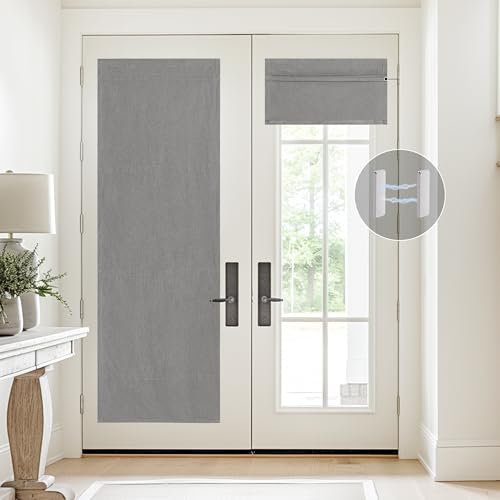 StangH Raffrollo, 100 % Verdunkelung, kabellos, selbstklebend, Leinen, Fensterrollo mit Magneten, wärmeisolierter Türvorhang für Wohnzimmer, Schlafzimmer, Grau, B 26 x L 64, 1 Panel