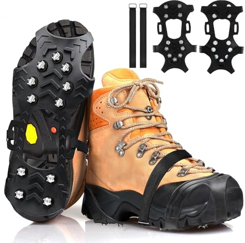 Hyran Spikes für Schuhe, Steigeisen mit 11 Zähnen, Schuhspikes, Anti Rutsch Schuhspikes, für Walking Camping Jogging Eisfischen (M)