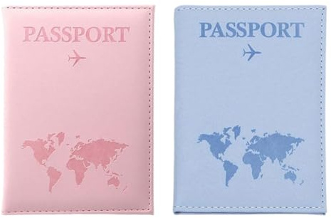 UEIOAVL Custodie per passaporto, Porta passaporto da 2 pezzi Custodia per passaporto in pelle PU Porta carte di credito portatile unisex carta d'identità e documenti di viaggio (rosa + azzurro)