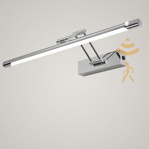 LED Spiegel Wandleuchte mit Bewegungsmelder Wandlampe Bad Lange 180° Verstellbar Wandbeleuchtung 3000K/4000K/6000K Dekorativ Wandleuchte Modern Keller Küche Badschrank (Silber Weißes Licht,50cm)