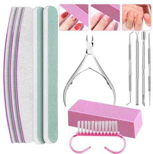 brooksnaji Nagelklippningsset, pedikyr och manikyrverktyg,Nagelvårdssats 100/180 1 stycken manikyrverktyg | Nagelkit med nagelfilar, triangulär nagelbandstrippare, polerfilar för kvinnor