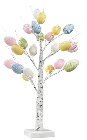 Générique Easter Egg Tree, LED Spring Lights, Tabletop Artificial Decoration, Sturdy Materials Enhances Festive Atmosphere Attractive for Home, 4.33x4.33x17.72 Inches