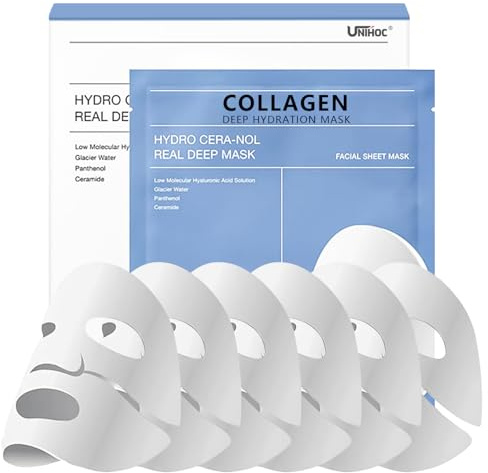6 styck kollagenmasker, Bio Collagen Mask övernatt, Kollagen ansiktsmask, Koreansk ansiktsmask, Koreansk kollagen ansiktsmask för djup fukt och mot rynkor (Blå)