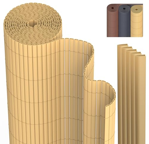 PVC Sichtschutzmatte Sichtschutzzaun 90 x 400 cm Privatsphäre Wetterfest für Garten, Balkon und Terrasse, Sichtschutz mit Strukturierte Oberfläche, Balkonumrandung mit Kabelbindern & Abdeckung