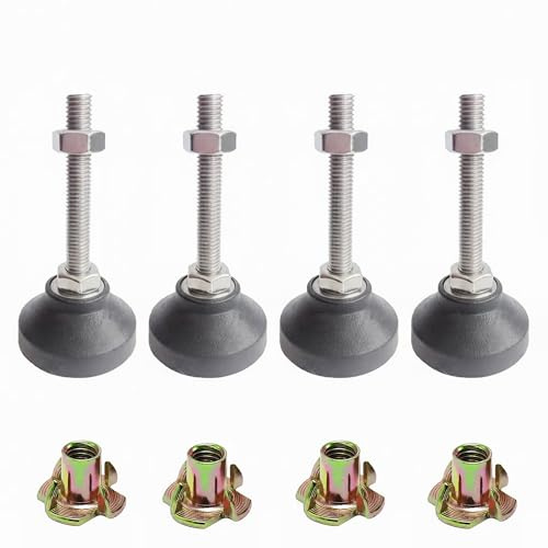 Adjustable M6 Furniture Leveling Feet 4PCS - 50mm Swivel Leg Levelers with Four-Claw Nuts, Anti-Skid Nylon Base & Stainless Steel Screws for Cabinets, Tables, Chairs, Workbench - 40kg Load Capacity